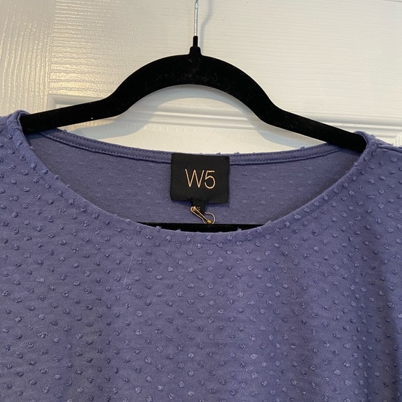 NWT W5 Size S Blue Periwinkle Swiss Dot 3/4 Sleeve Peplum Blouse Pullover - Picture 2 of 11